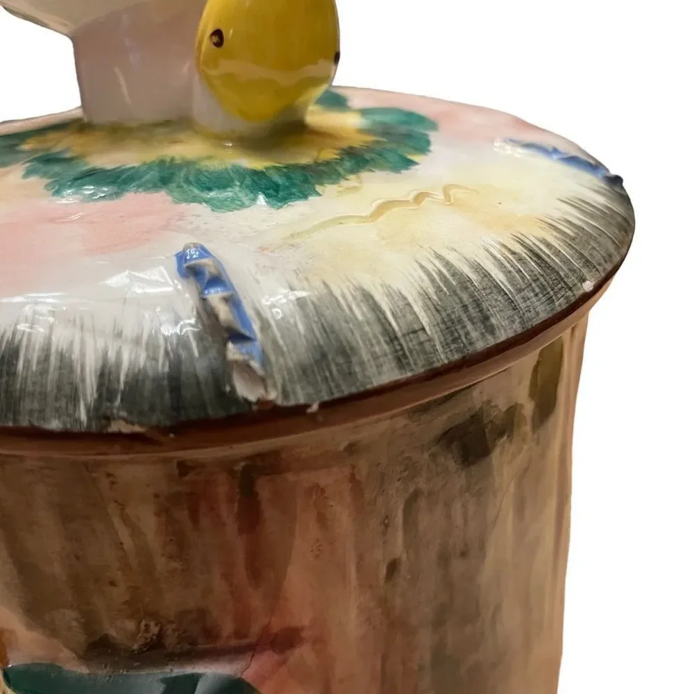 Vintage Cookie House Lovebirds Mushroom Ceramic Cookie Jar Italy